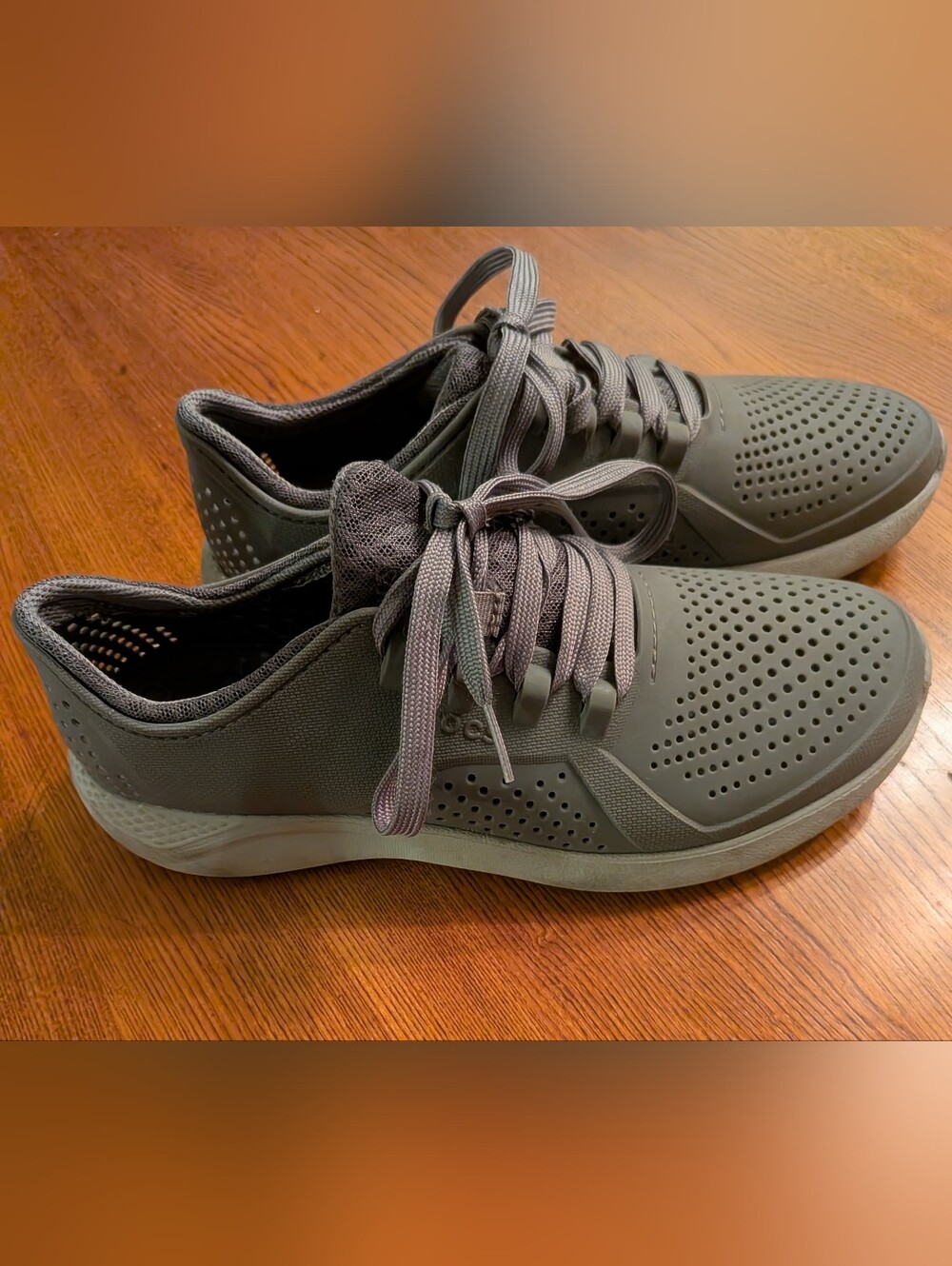 Men's Crocs Casual Perforated Lace-Up Sneakers — Gray